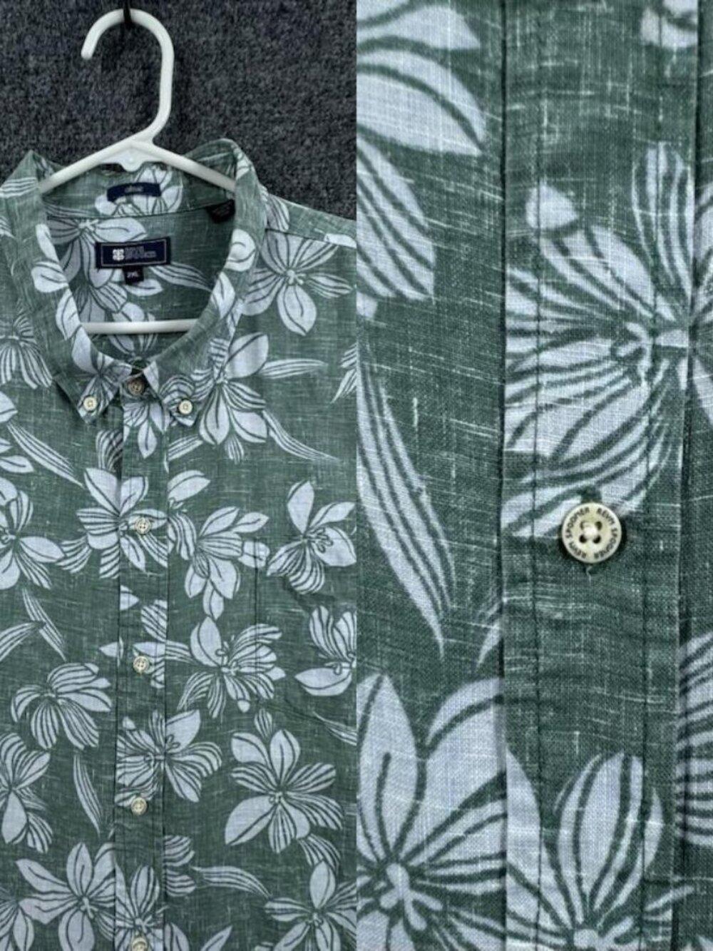 Reyn Spooner Classic Floral Green 2XL Short Sleeve All Linen Mens Button-Down